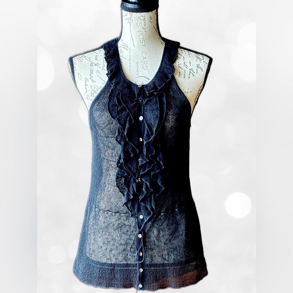 ELIE TAHARI Sheer Knit Ruffle Front Sleeveless Top (M) - Like New, never worn